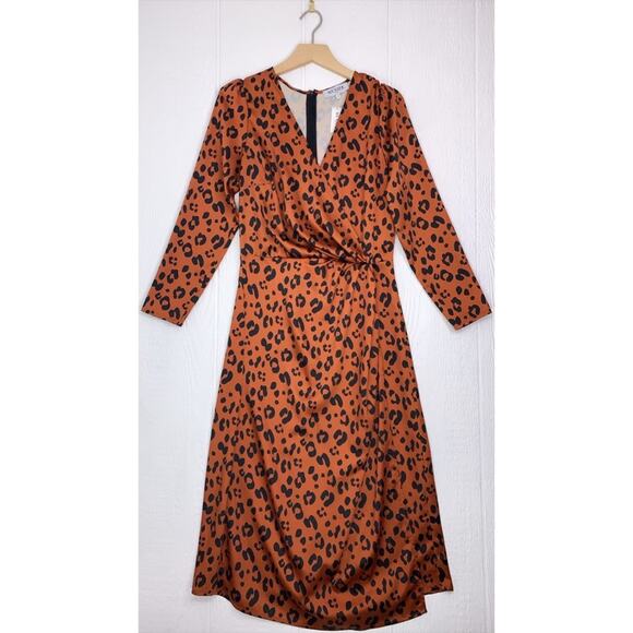 MUSIER PARIS Simone Leopard Wrap Dress MEDIUM NWT - Picture 2 of 8